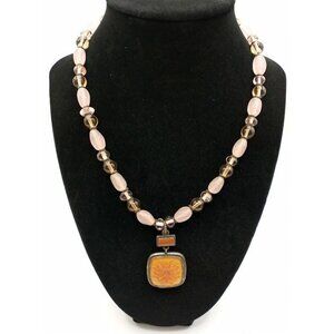 Vintage Napier 1990s Signed Pink & Brown Beaded Necklace